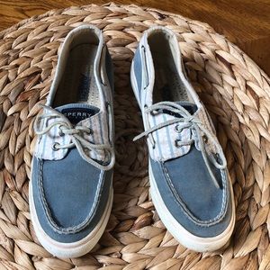 Sperry Top sider blue Jean and pin stripe.